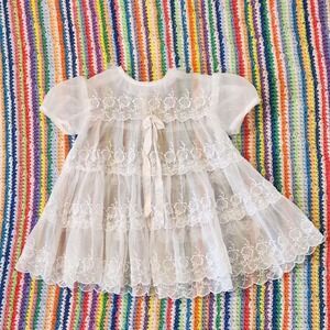 Vintage 1950s Ivory Organza Baby Dress